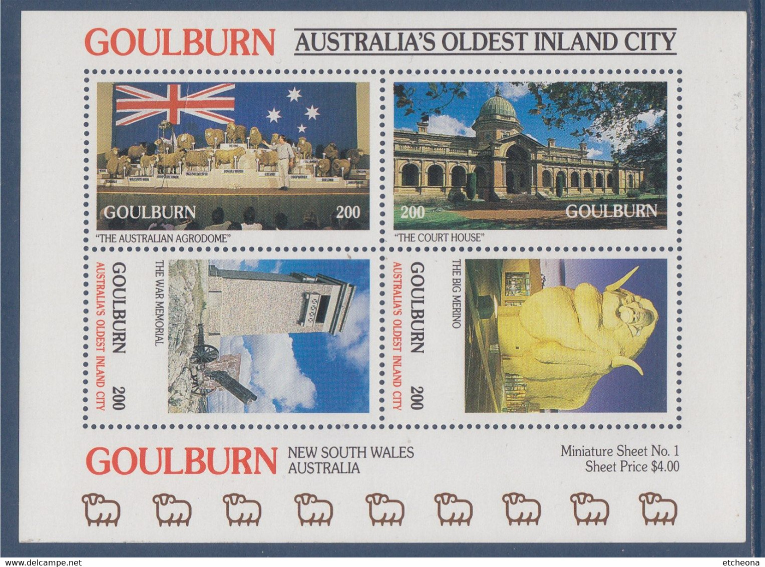 Bloc 4 Timbres Neufs Dentelés Goulburn La Plus Ancienne Ville Intérieure D'Australie, Nouvelle-Galles Du Sud - Ungebraucht