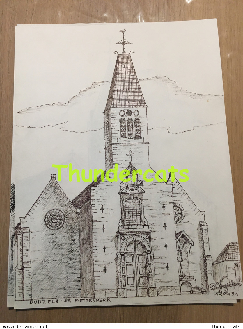 ORIGINELE  GROTE TEKENING DOOR PAUL GHYSELEN  GHIJSELEN 1991 DUDZELE ST PIETERSKERK - Dessins