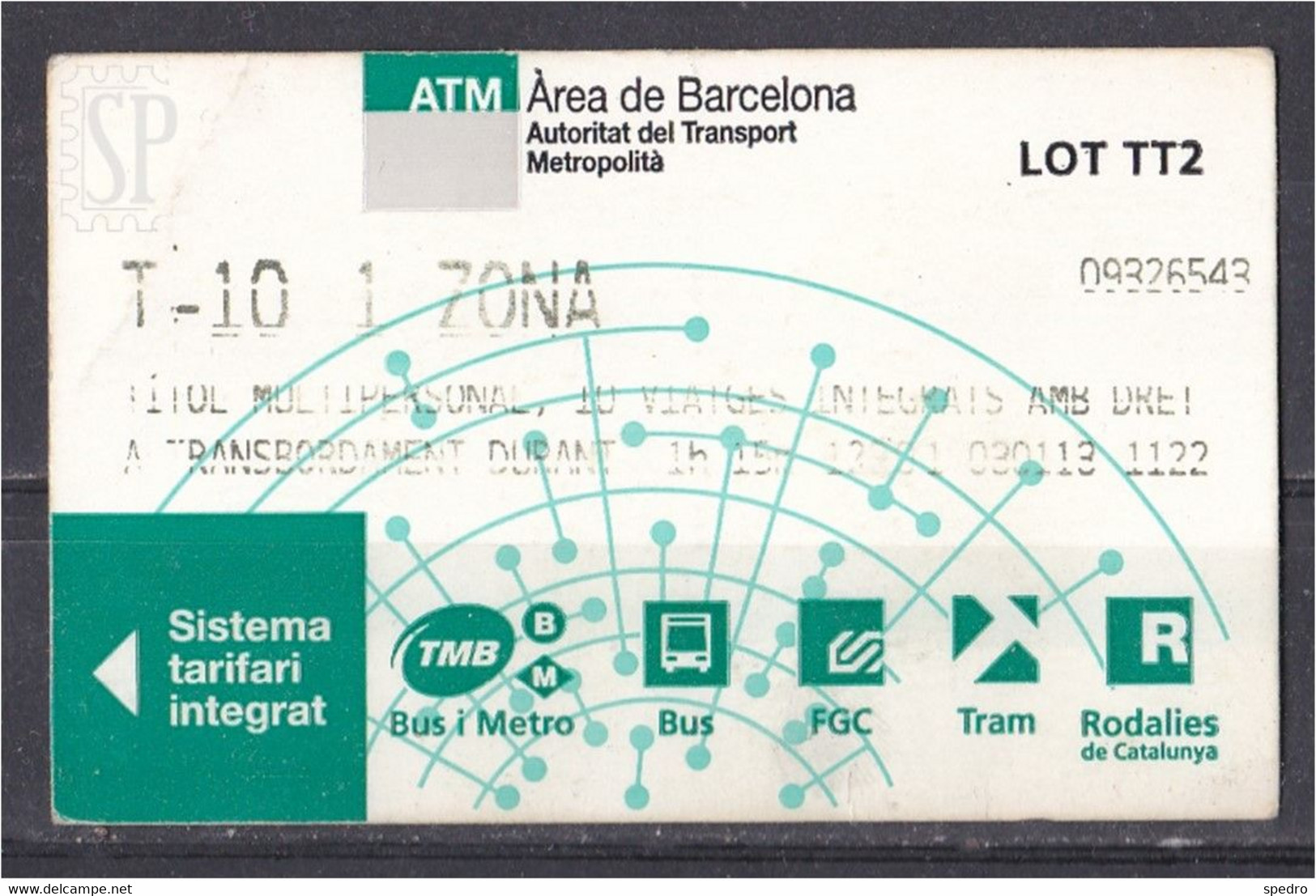 Titre De Transporte Àrea Barcelona Bus Metro FGC Tram Rodalies Transport Ticket Sistema Tarifari Integrat - Non Classificati