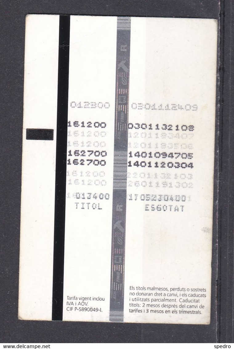Titre De Transporte Àrea Barcelona Bus Metro FGC Tram Rodalies Transport Ticket Sistema Tarifari Integrat - Zonder Classificatie