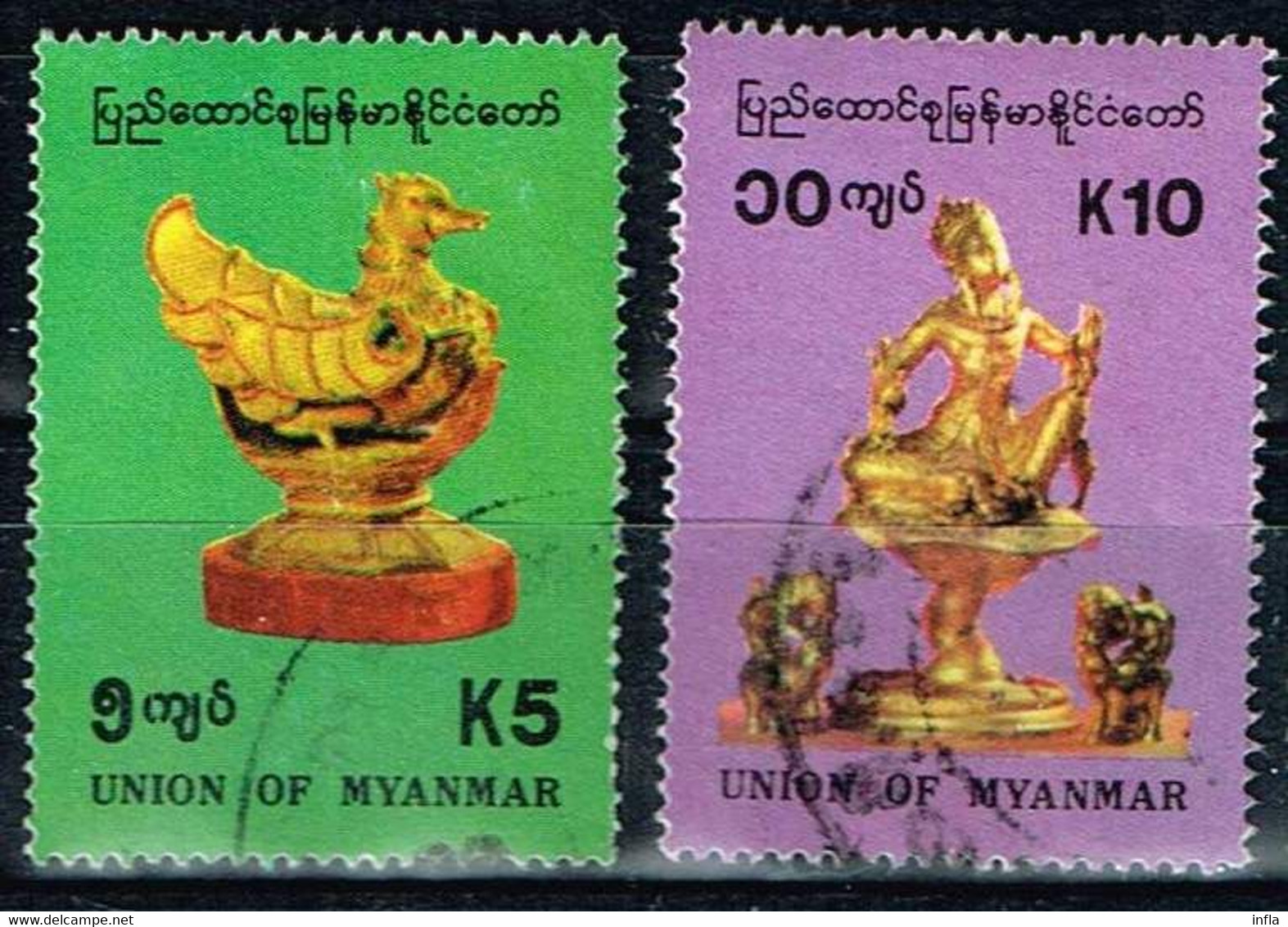 Myanmar 1993,Michel# 318 - 319 O Artifacts: Bird, Elephant - Gottheit Lawkana - Myanmar (Burma 1948-...)