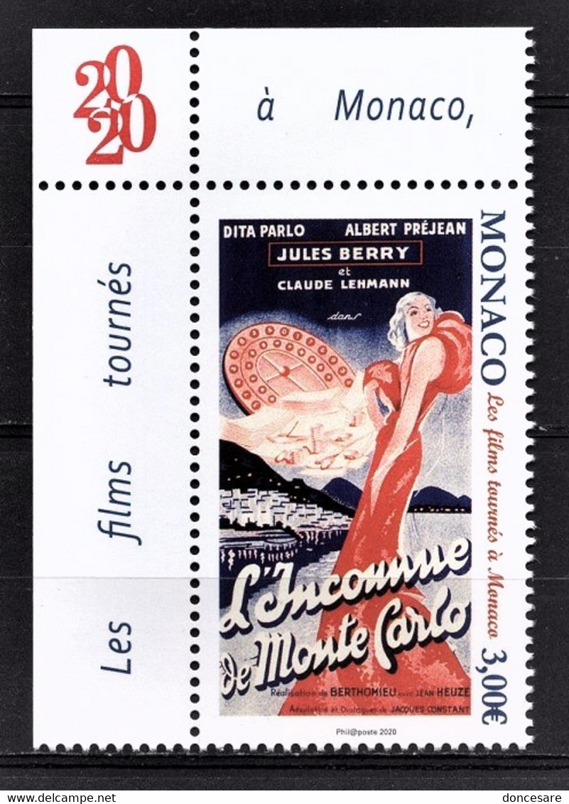 MONACO 2020 -  Y.T. N° 3252 /  LES FILMS TOURNÉS À MONACO - L'INCONNUE DE MONTE-CARLO  - NEUF ** - Unused Stamps