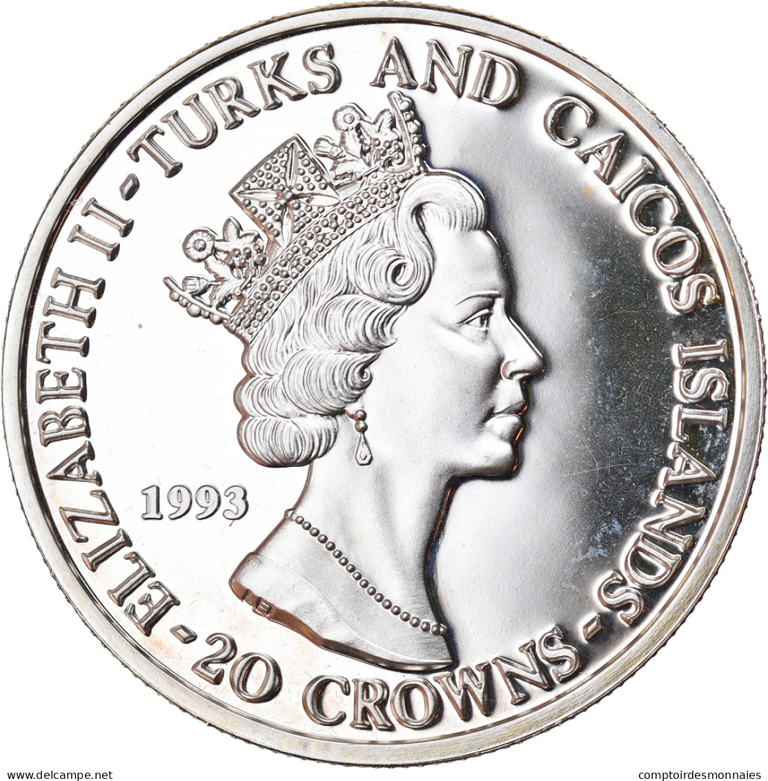 Monnaie, TURKS & CAICOS ISLANDS, 20 Crowns, 1993, Proof, FDC, Argent, KM:Pn2 - Turcas Y Caicos (Islas)