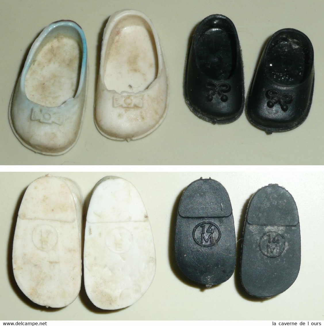 Rare Lot De 2 Anciennes Petites Paires De Chaussures Pour Poupée, 17B Et 14M - Sonstige & Ohne Zuordnung
