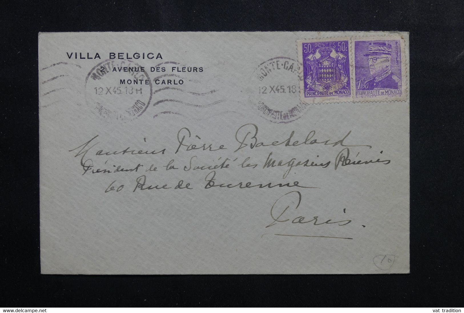 MONACO - Enveloppe De La Villa Belgica Pour Paris En 1945  - L 73766 - Lettres & Documents