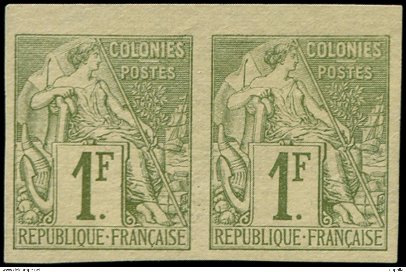 (*) COLONIES GENERALES - Poste - 59, Paire Non Dentelée, Petit Bdf: 1f. Olive (Maury) - Other & Unclassified