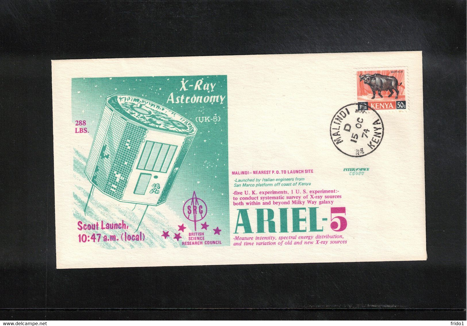 Kenya 1974 Space / Raumfahrt Malindi Launch Site British - USA - Italy Cooperation Satellite ARIEL -5 Interesting Letter - Africa