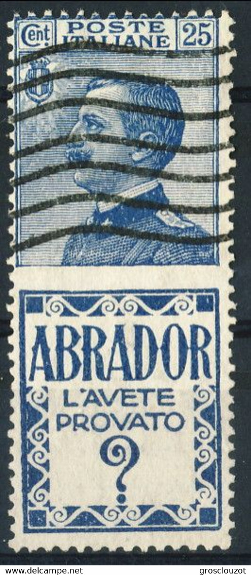 Pubblicitari 1924-25, Sassone N. 4, C. 25 Azzurro E Azzurro Chiaro Abrador, Usato, Molto Bello E Fresco Cat. € 200 - Reklame