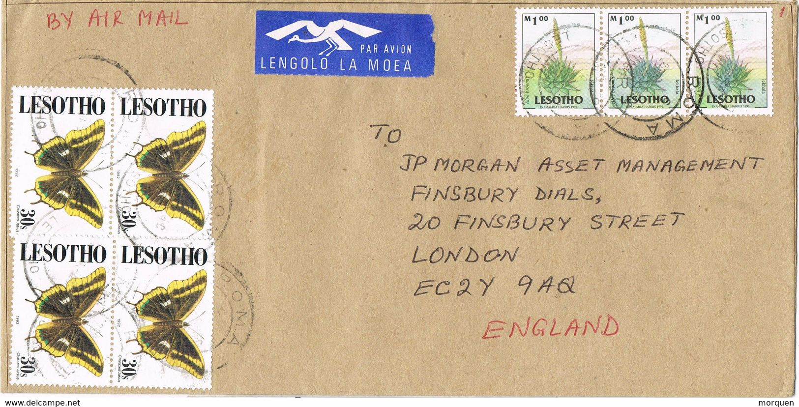 38040. Carta Aerea ROMA (Lesotho) 2009 To London, Stamp Aloe And Papillon - Lesotho (1966-...)