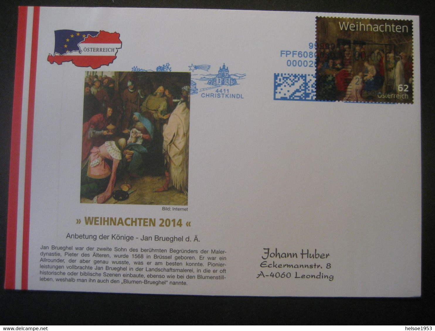 Österreich- Christkindl 31.12.2014 Beleg Mit Sondermerken Und Automatenstempel - Brieven En Documenten