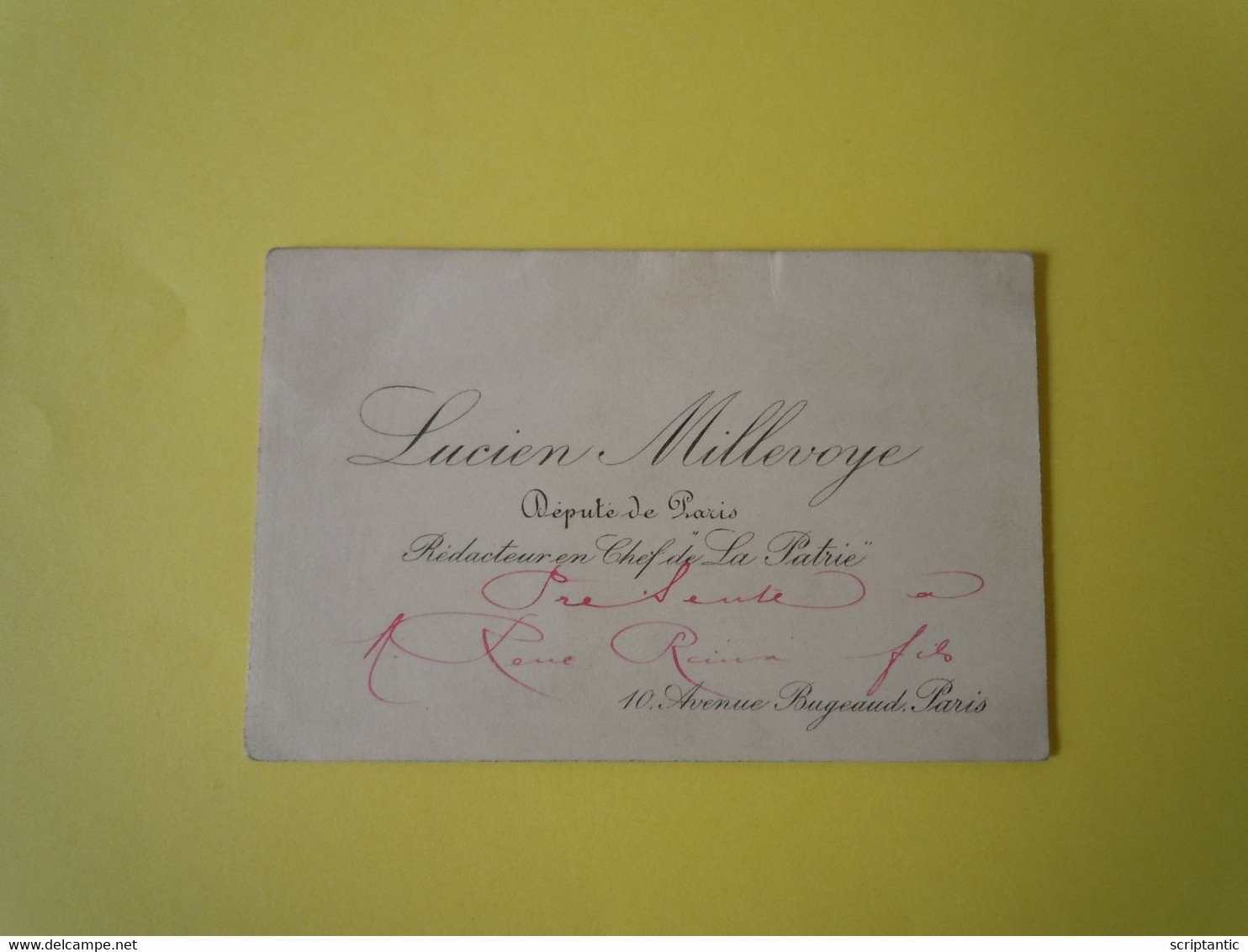 Carte De Visite Autographe Lucien MILLEVOYE (1850-1918) DEPUTE De PARIS. Anti Dreyfusard - Other & Unclassified