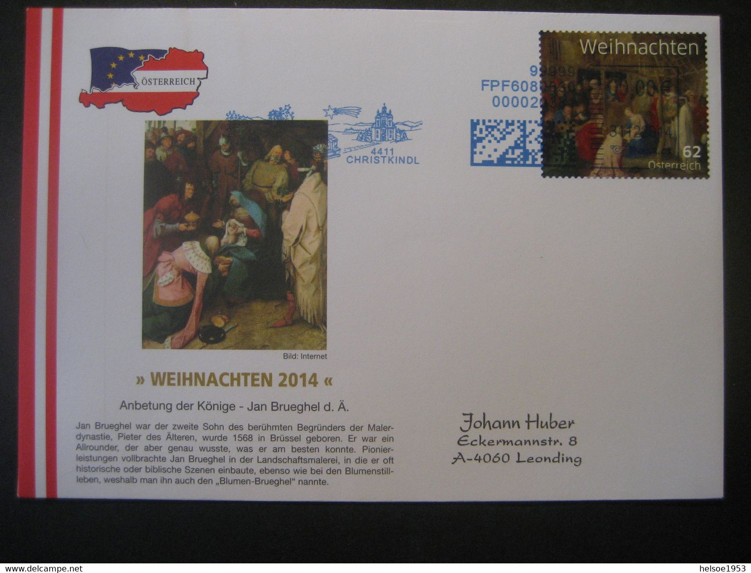 Österreich- Christkindl 27.12.2014 Beleg Mit Sondermerken Und Automatenstempel - Storia Postale