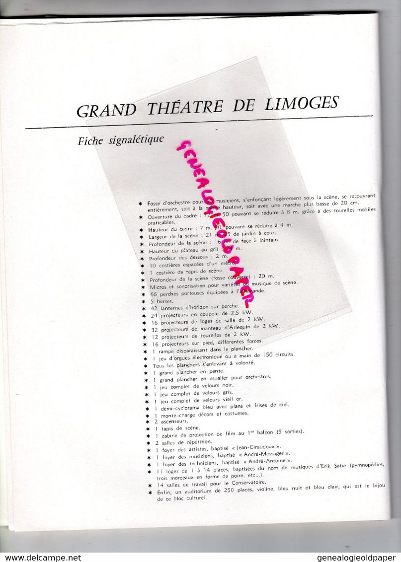 87 -LIMOGES- RARE PROGRAMME GRAND THEATRE 17 MARS 1963-N° 66- LILIANE BERTON-FORTUNIO-ANDRE MESSAGER-JOUINEAU-BOKANOWSKI