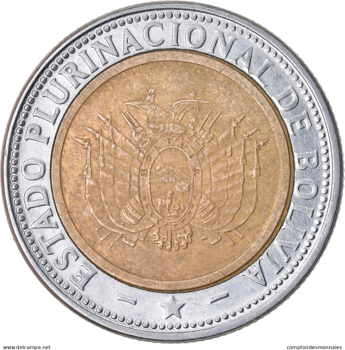 Monnaie, Bolivie, 5 Bolivianos, 2010, TTB, Bi-Metallic, KM:219 - Bolivia