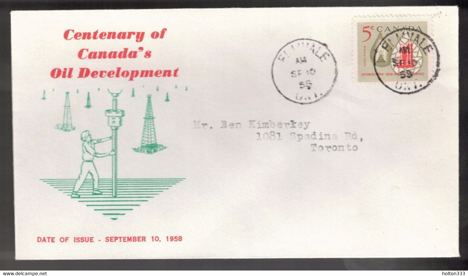 CANADA FDC Scott # 381 - Canadian Oil Industry Centenary - Unknown Cachet - 1952-1960