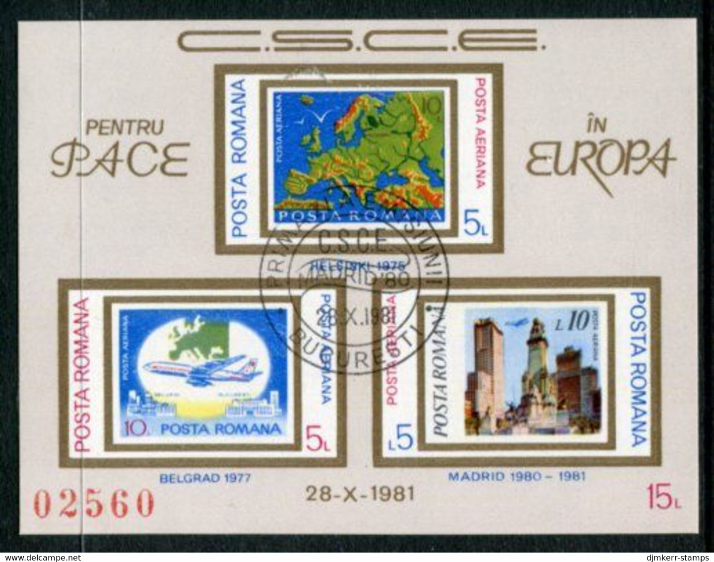 ROMANIA 1981 European Security Conference Block Used .  Michel Block 183 - Blocs-feuillets
