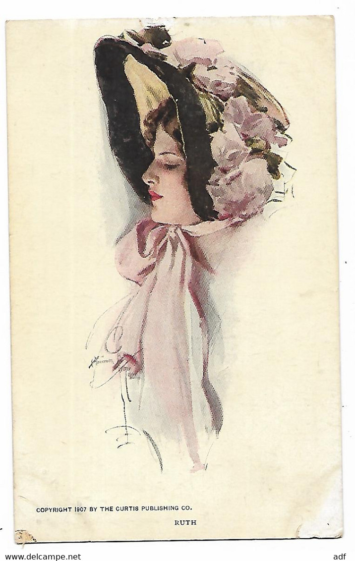 CPA ILLUSTRATION, " RUTH ", PORTRAIT FEMME D'APRES HARRISON FISHER, COPYRIGHT BY THE CURTIS PUBLISHING CO - Fisher, Harrison