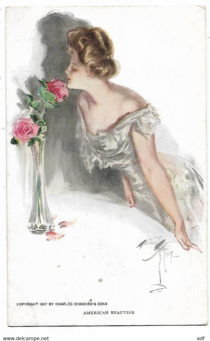 CPA ILLUSTRATION, " AMERICAN BEAUTIES ", PORTRAIT FEMME D'APRES HARRISON FISHER, COPYRIGHT BY CHARLES SCRIBNER'S SONS - Fisher, Harrison