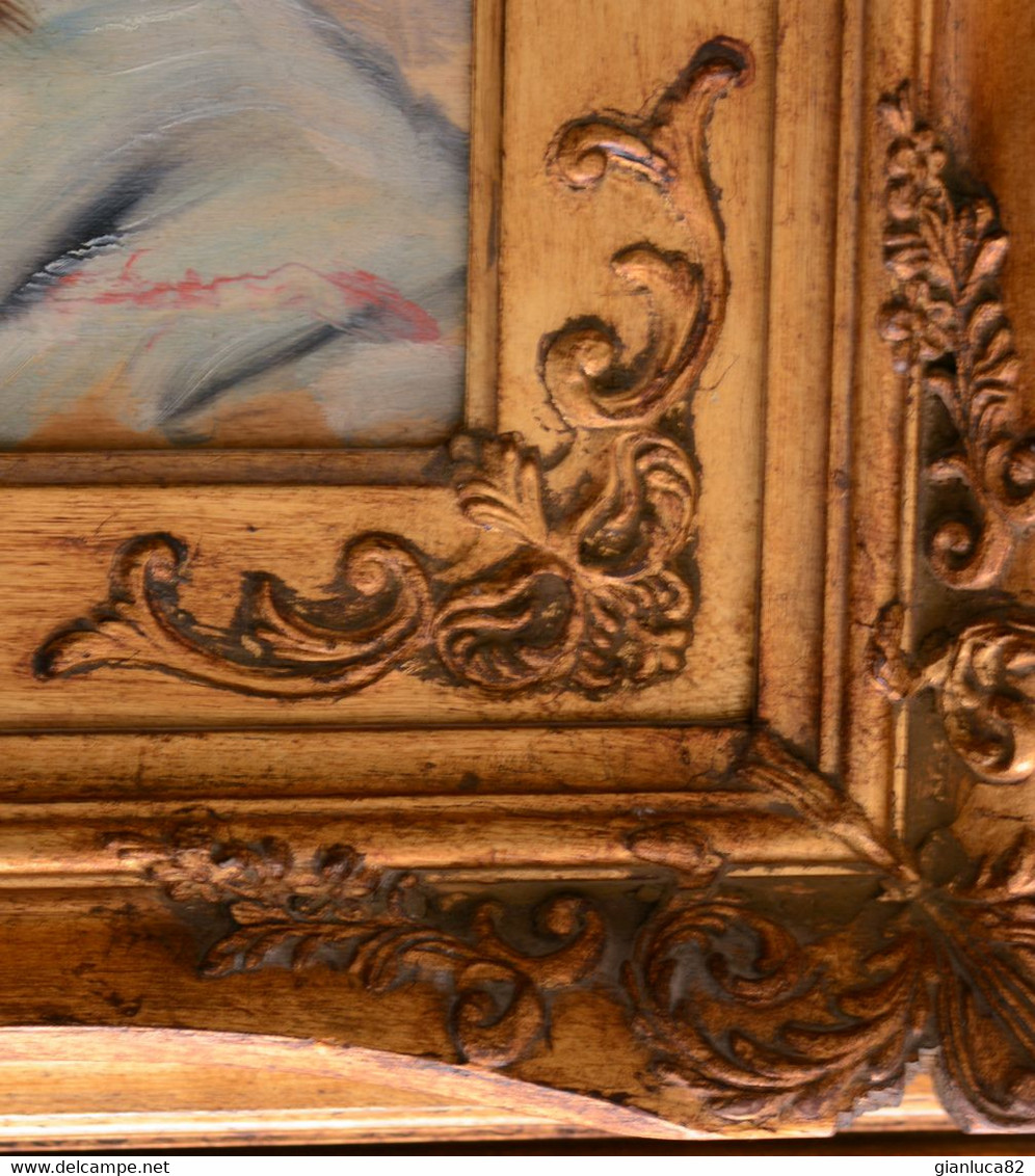 Dipinto Ad Olio Su Tavola Volto Di Donna Di Giuseppe La Peruta 40 X 30 Cm (G41) Cornice In Legno Dorata A Foglia 54 X 64 - Olii