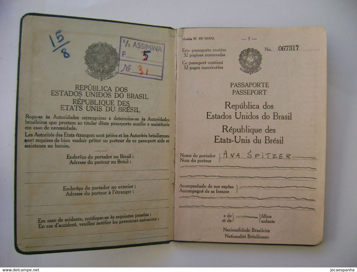 BRAZIL / BRASIL - PASSPORT ISSUED IN 1950 IN THE STATE - Historische Dokumente