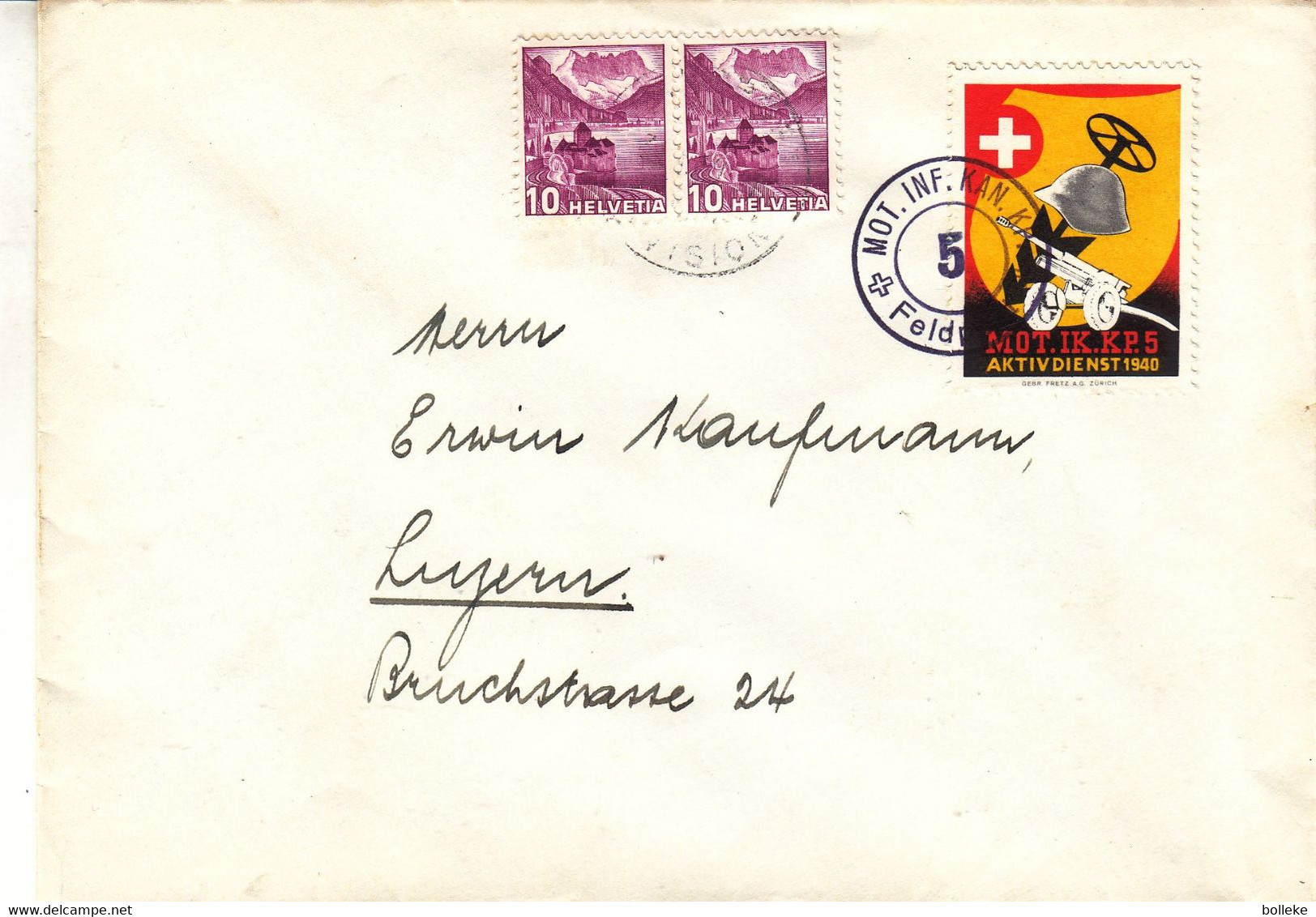 Suisse - Lettre Militaire De 1940 - Oblit Feldpost Mot Inf KP - Exp Vers Luzern - Sonstige & Ohne Zuordnung