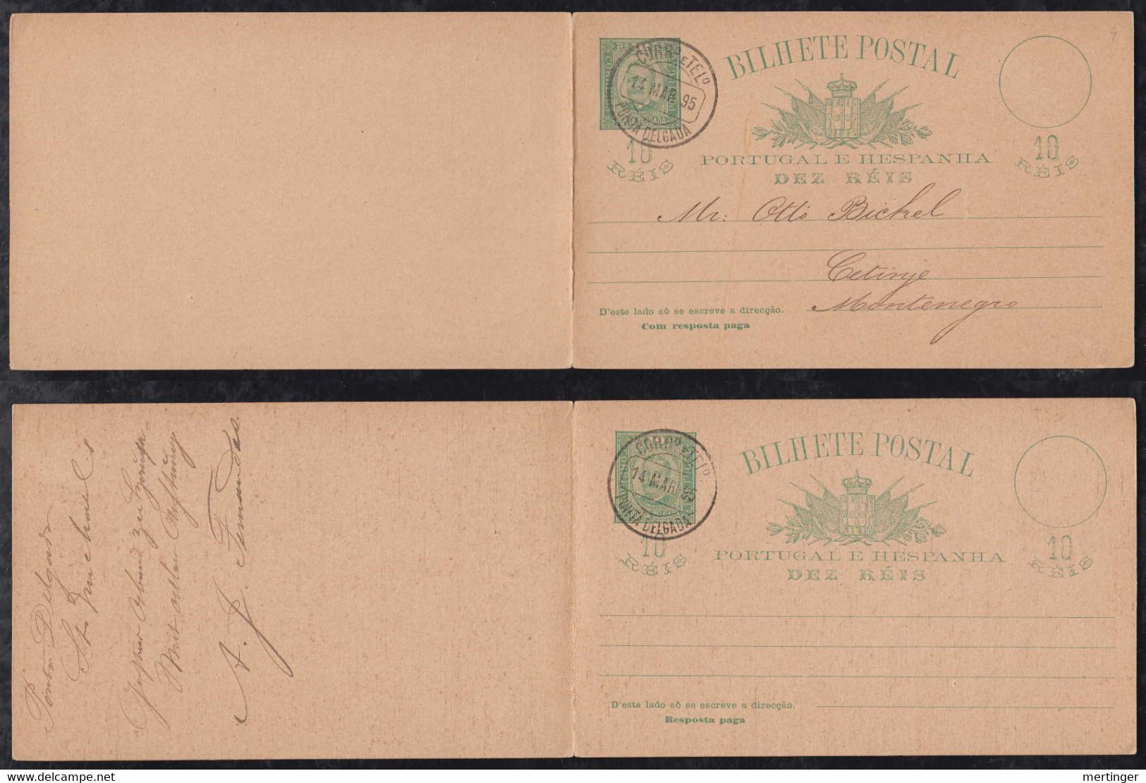 Portugal PONTA DELGADA 1895 Question/reply Stationery Postcard To Cetinje Montenegro - Ponta Delgada