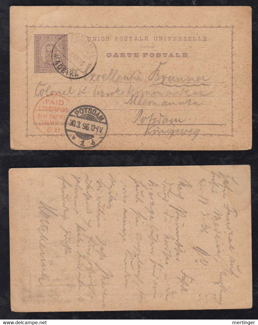 Portugal FUNCHAL 1896 Stationery Postcard MADEIRA To POTSDAM Germany Via LIVERPOOL - Funchal