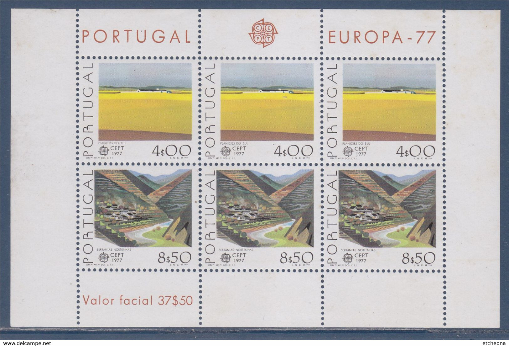 Bloc 6 Timbres Neufs Dentelés Portugal, Europa 1977, Plaines Du Sud, Montagnes Du Nord-est  BF20 - 1977