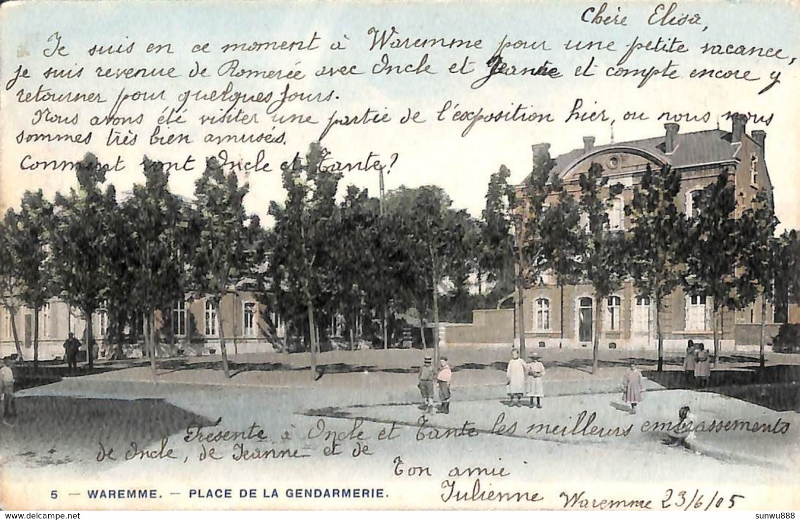 Waremme - Place De La Gendarmerie (animée Colorisée 1905, Photo Bertels) - Waremme