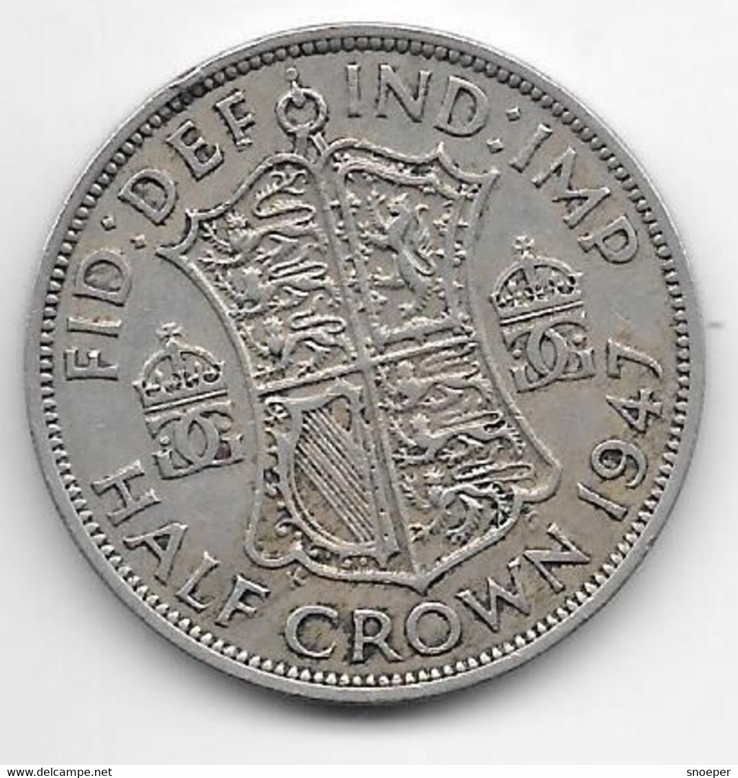 *great Britain 1/2 Crown   1947  Km 866    Vf - K. 1/2 Crown