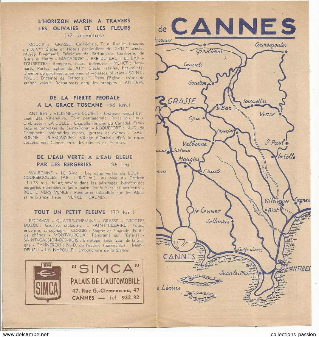Dépliant Touristique , Promenades En Auto Dans Les Environs  De CANNES, 1952 , 8 Pages , 3 Scans , Frais Fr 1.75e - Tourism Brochures