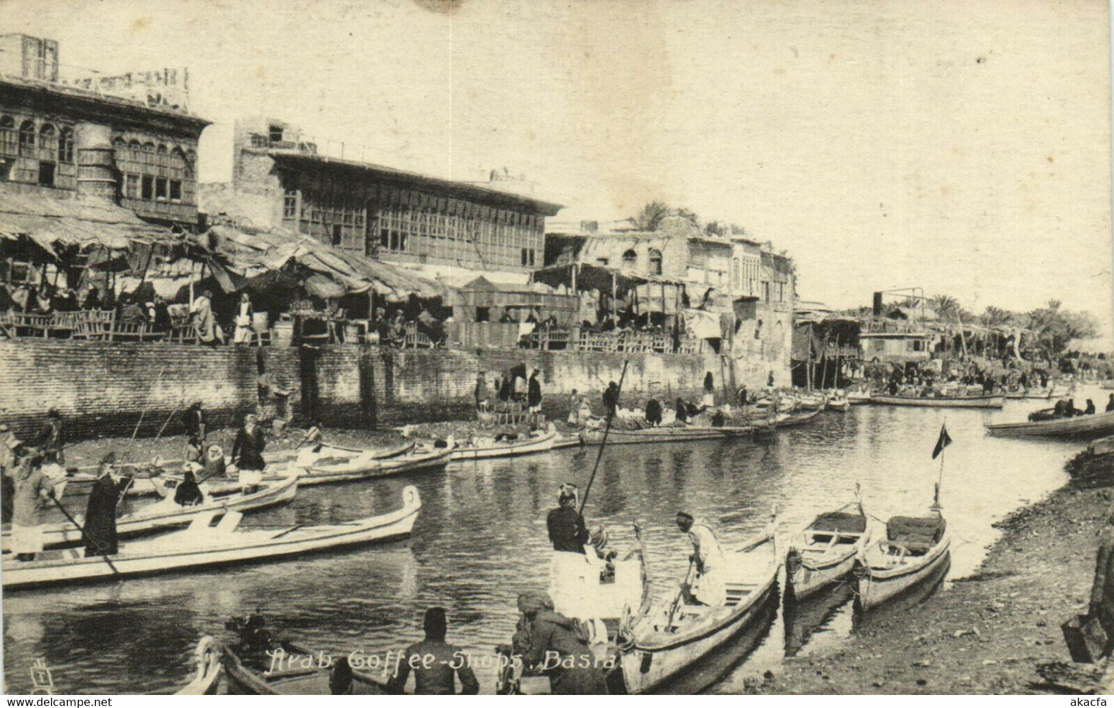 PC CPA IRAQ, BASRA, ARAB COFFEE SHOPS, VINTAGE POSTCARD (b16252) - Iraq