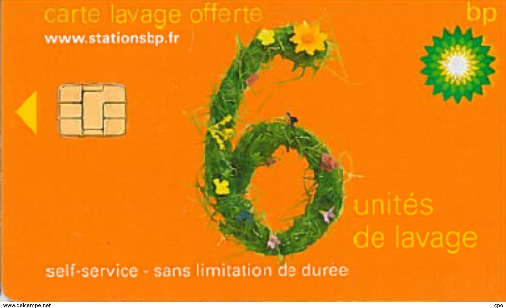 # Carte A Puce Portemonnaie  Lavage BP - Fleurs - Orange - 6u - Puce1? - Offerte Non Gratté - Tres Bon Etat - - Car Wash