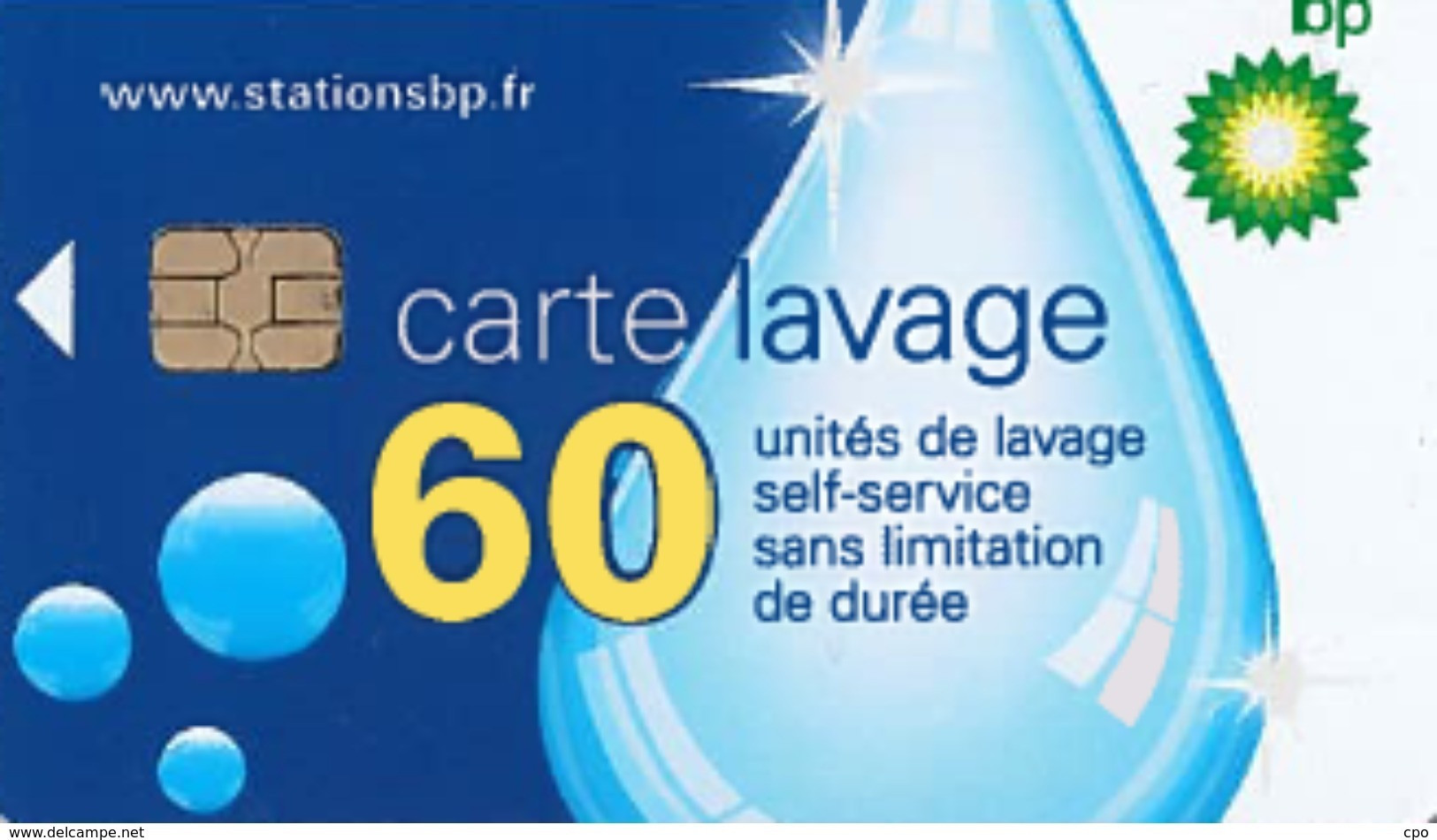 # Carte A Puce Portemonnaie  Lavage BP - Goutte - 60u Puce1? Aspect Brillant  - Tres Bon Etat - - Car Wash Cards