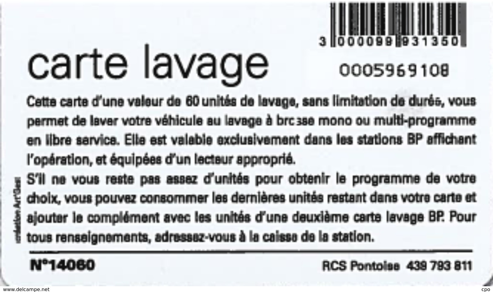 # Carte A Puce Portemonnaie  Lavage BP - Goutte - 60u Puce1? Aspect Brillant  - Tres Bon Etat - - Car-wash