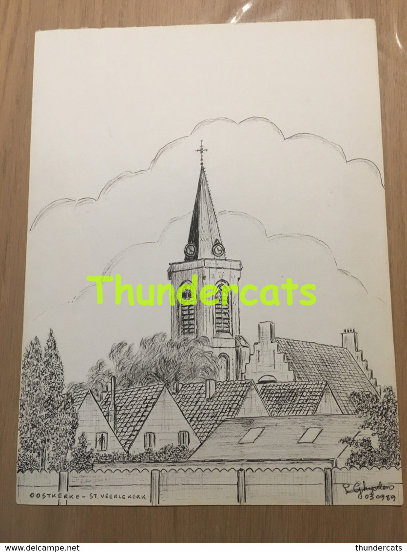 ORIGINELE GROTE TEKENING DOOR PAUL GHYSELEN GHIJSELEN 1989 OOSTKERKE ST VEERLEKERK - Dessins