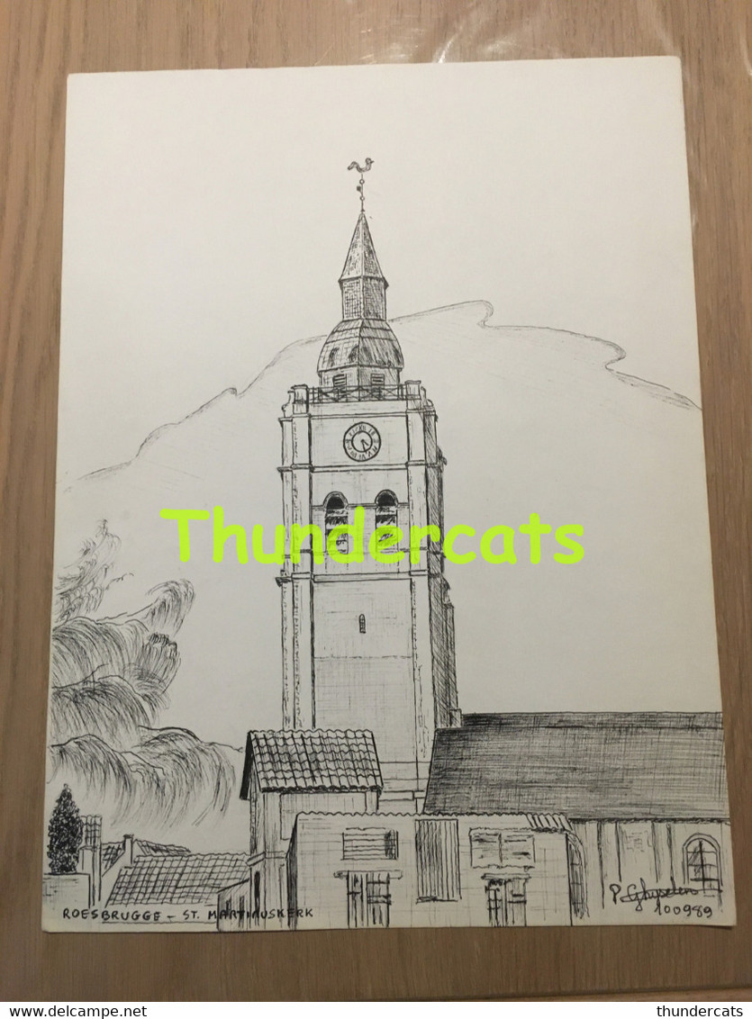 ORIGINELE GROTE TEKENING DOOR PAUL GHYSELEN GHIJSELEN 1989 ROESBRUGGE ST MARTINUSKERK - Dessins