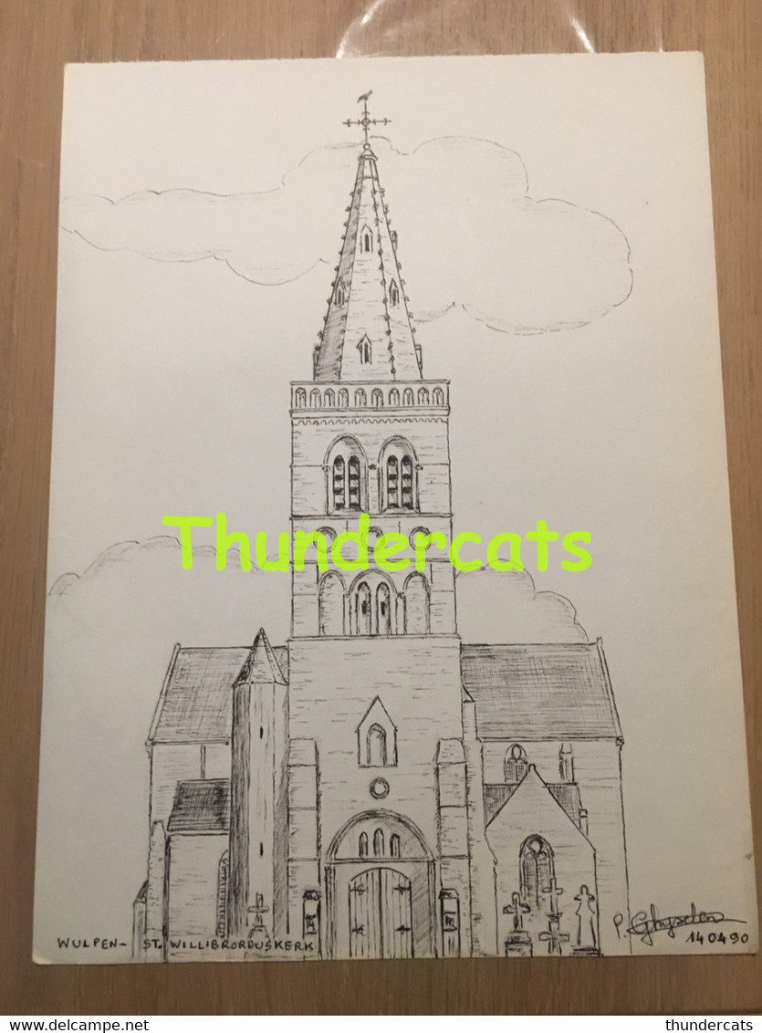 ORIGINELE GROTE TEKENING DOOR PAUL GHYSELEN GHIJSELEN 1990 WULPEN ST WILLIBRORDUSKERK - Dessins