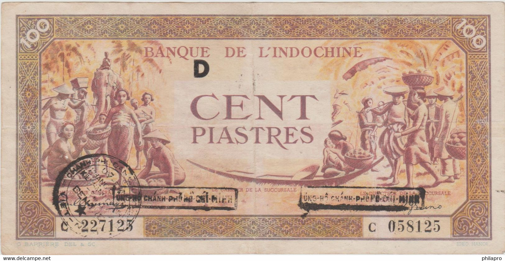 INDOCHINE 100 PIASTRES  + Box:  Ung Ho Chinh Phu  HO CHI MINH +  ... See 3 Scans - Indochina