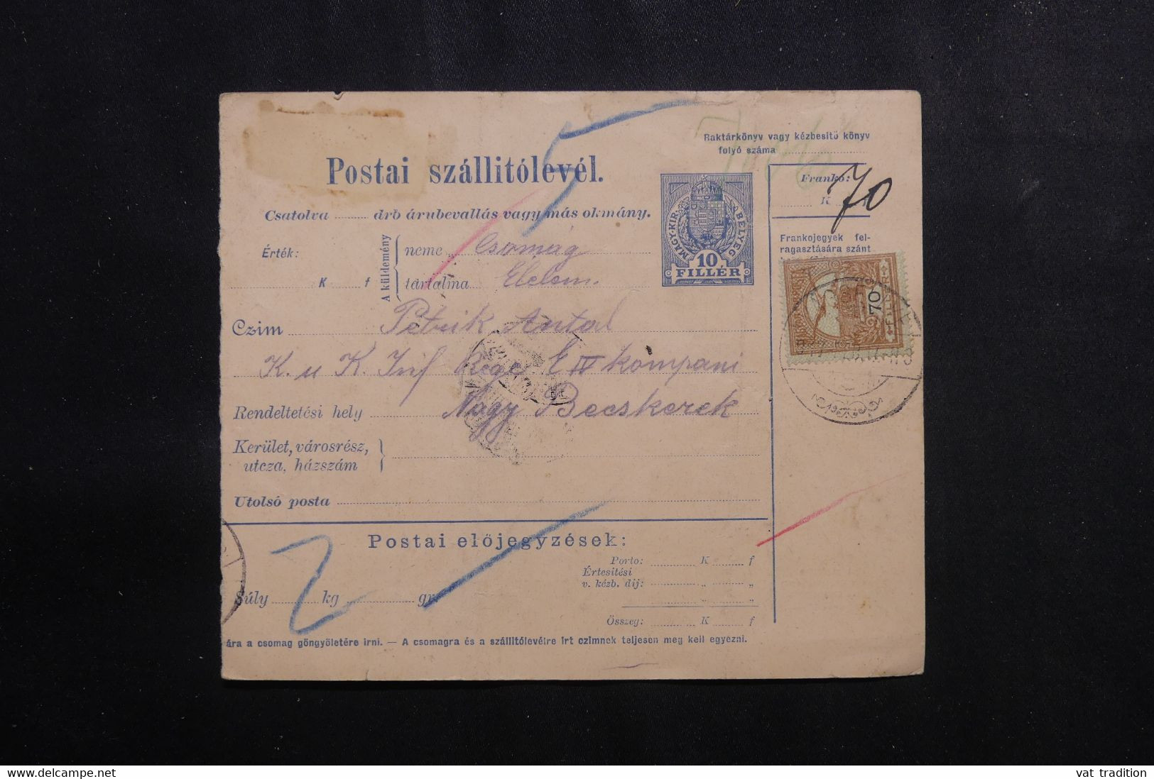 HONGRIE - Bulletin De Colis Postal En 1917 Pour Un Soldat - L 73890 - Paketmarken