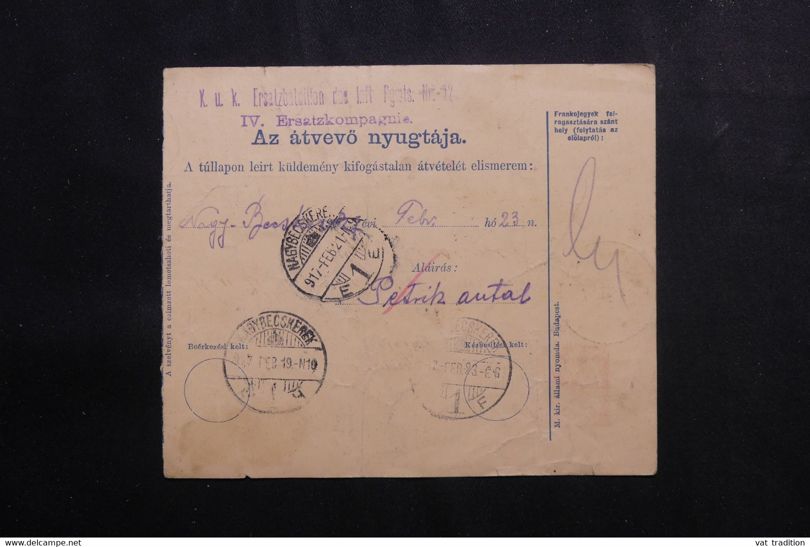 HONGRIE - Bulletin De Colis Postal En 1917 Pour Un Soldat - L 73890 - Colis Postaux