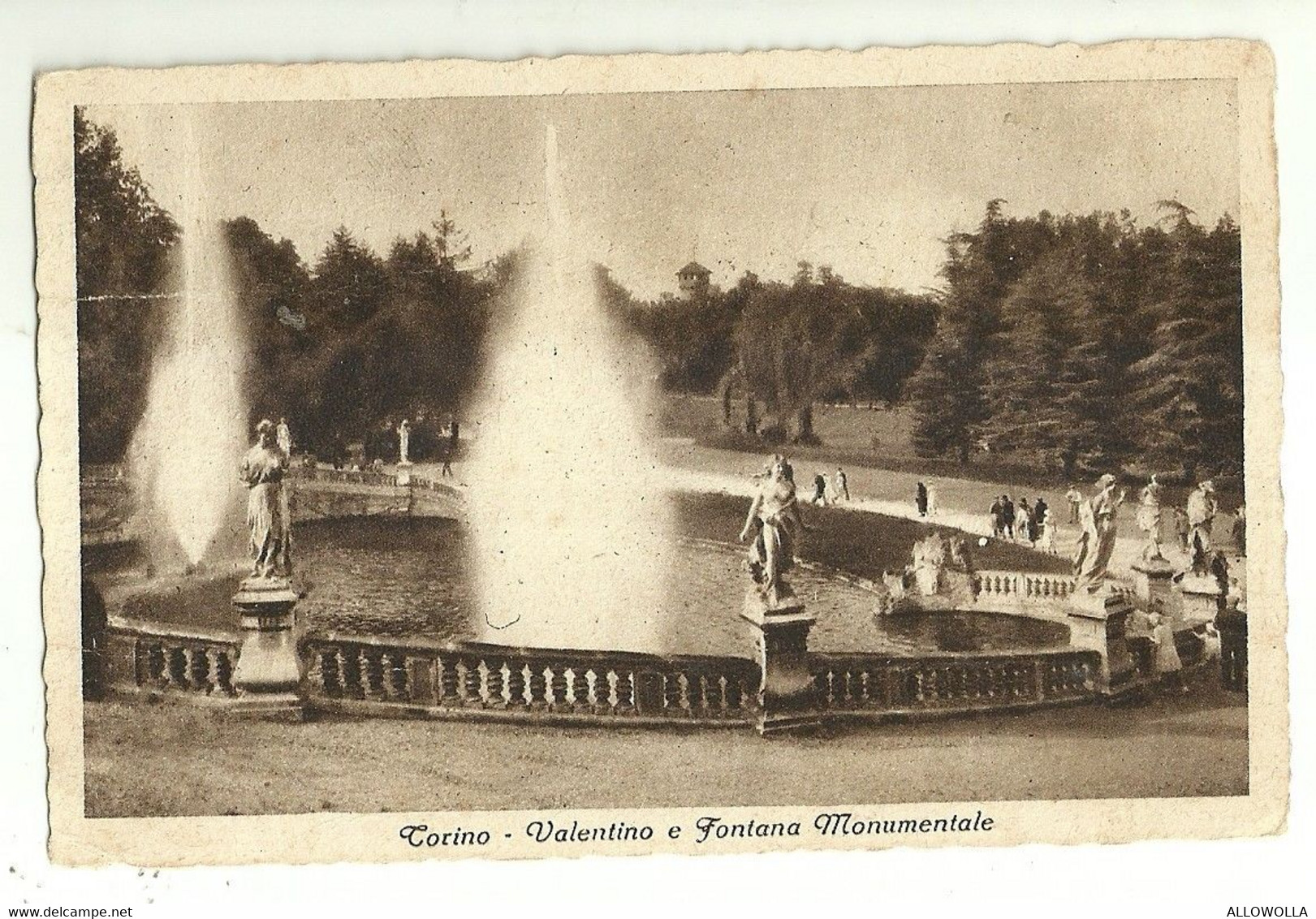 9607"TORINO-VALENTINO E FONTANA MONUMENTALE"ANIMATA-VERA FOTOGRAFIA-CARTOLINA SPEDITA 1942 - Parcs & Jardins
