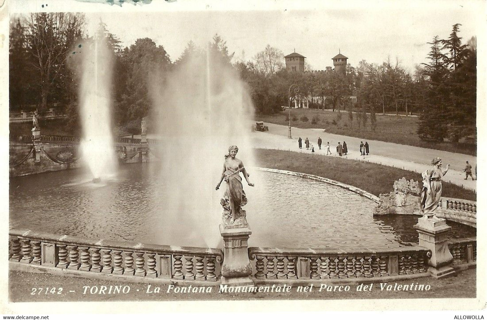 9608"TORINO-LA FONTANA MONUMENTALE NEL PARCO DEL VALENTINO "ANIMATA-VERA FOTOGRAFIA-CARTOLINA SPEDITA 1934 - Parcs & Jardins
