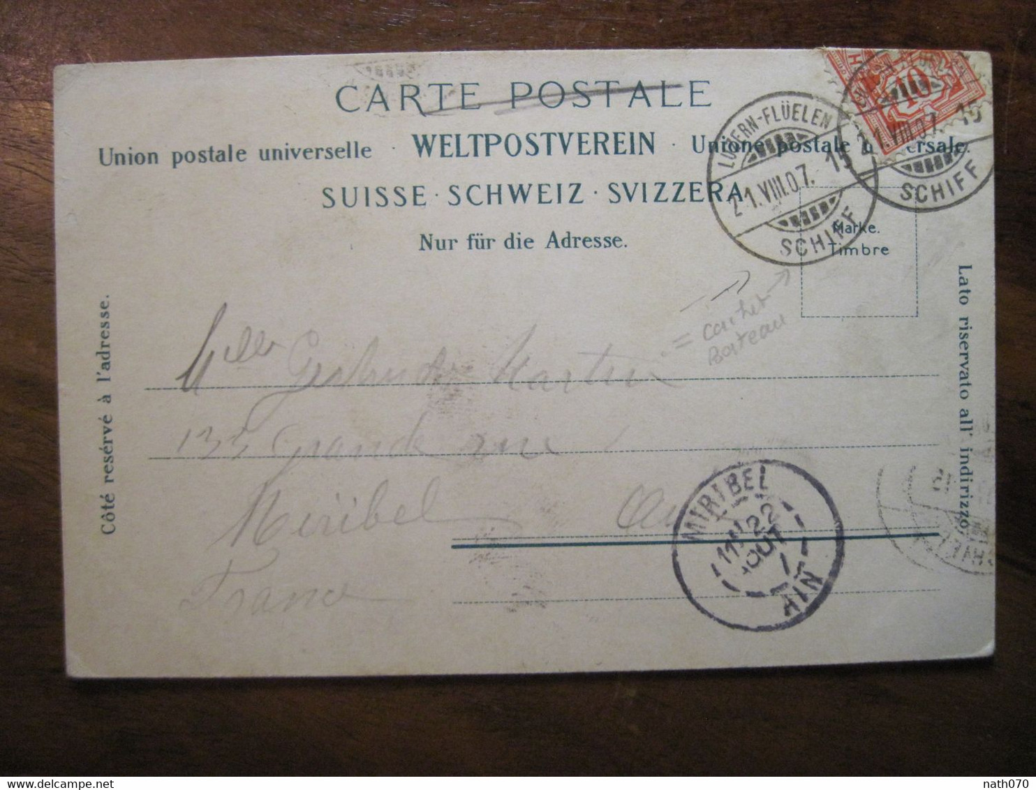 Suisse 1907 Schiff Cachet Bateau Luzern Flüelen Miribel Cpa Ak Carte Postale Ancienne Fiumi Sachseln - Luzern