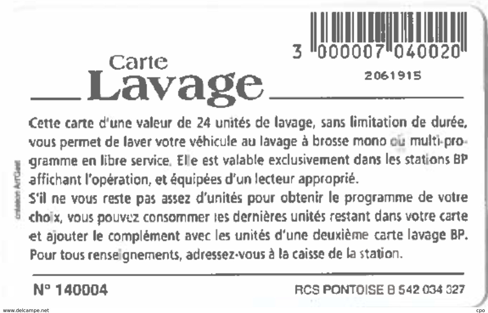 # Carte A Puce Portemonnaie Lavage Mobil  - BP Logo Soleil 24u Gem  -tres Bon Etat- - Lavage Auto