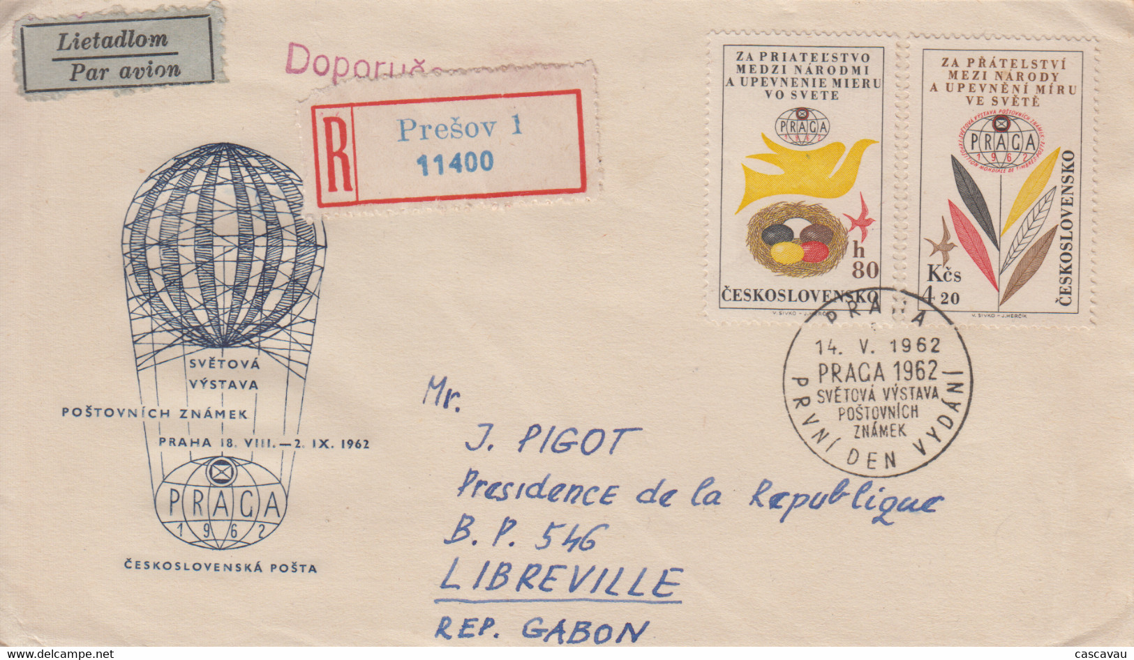 Enveloppe  Recommandée   TCHECOSLOVAQUIE   Exposition   Philatélique  PRAGUE   1962 - FDC