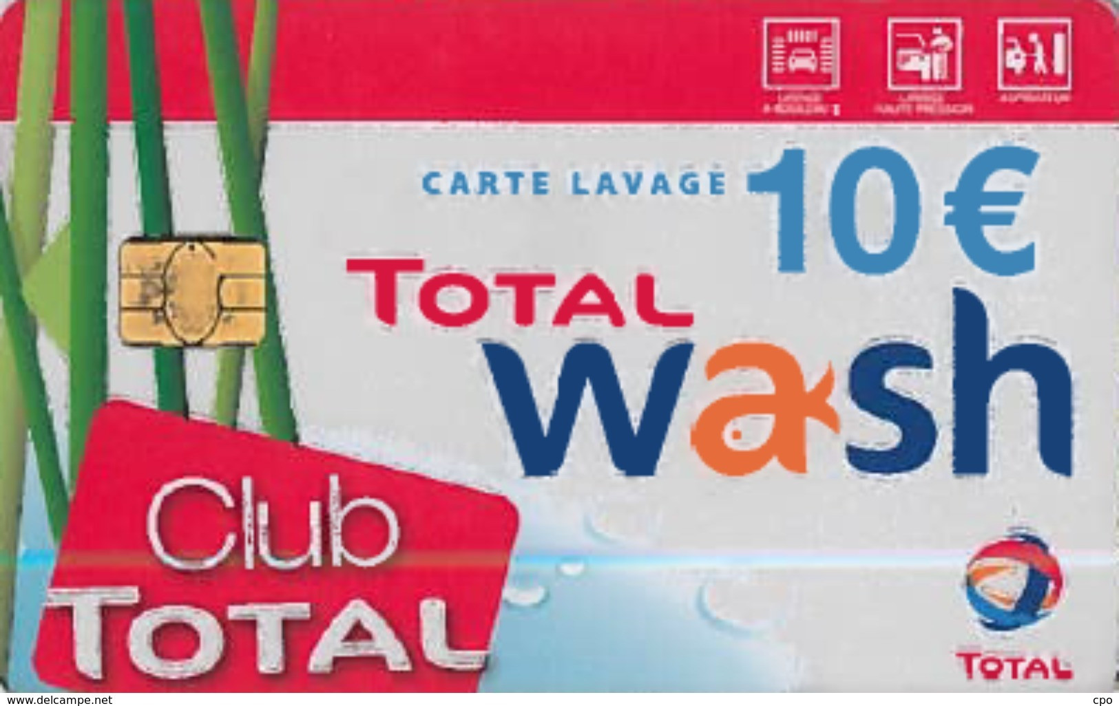# Carte A Puce Portemonnaie Lavage Total - Club Total - 800 Stations - 10 Euros - Tres Bon Etat- - Car Wash Cards