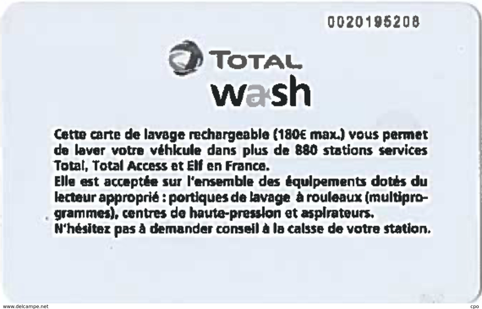 # Carte A Puce Portemonnaie Lavage Total - 880 Stations - Plante Et Gouttes - Carte De Lavage Rechargeable - Mate- TBE - Car-wash