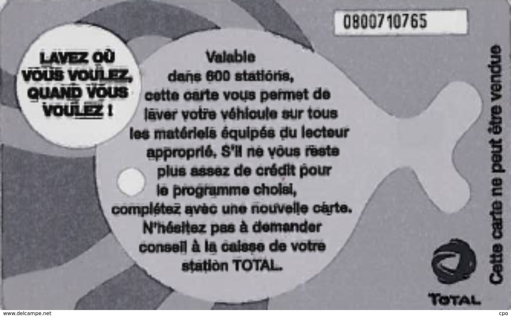 # Carte A Puce Portemonnaie Lavage Total - Poisson - Carte De Lavage 10 Euros - Tres Bon Etat - - Car Wash Cards