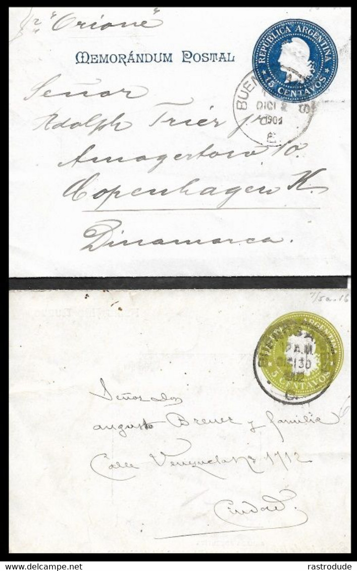 1901 ARGENTINA - 2 LETTERCARDS 5c + 15c - ARMADA . To DENMARK + LOCAL BUENOS AIRES - NEW YEAR GREETINGS - Cartas & Documentos